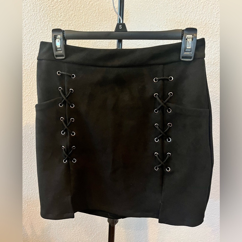 Black Lace-Up Mini Skirt